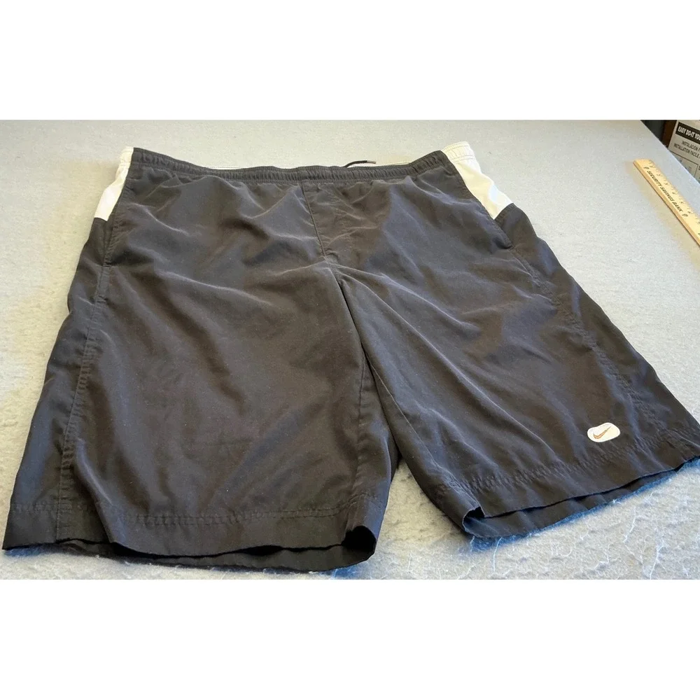 Nike Vintage Board Shorts Black White Swim Trunks Mesh Lined Mens XL U50901WWW